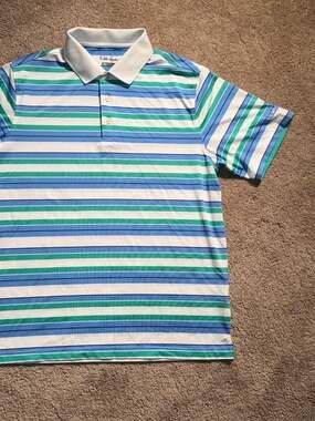 Walter Hagen Hydro-Dri Blue and Green Striped Short Sleeve Golf Polo Shirt